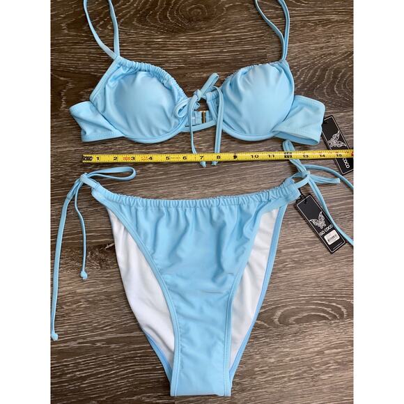 New Fashion Nova Large Blue Ruched Bikini Swim Suit Set Tie Adjustable Underwire - Picture 5 of 6